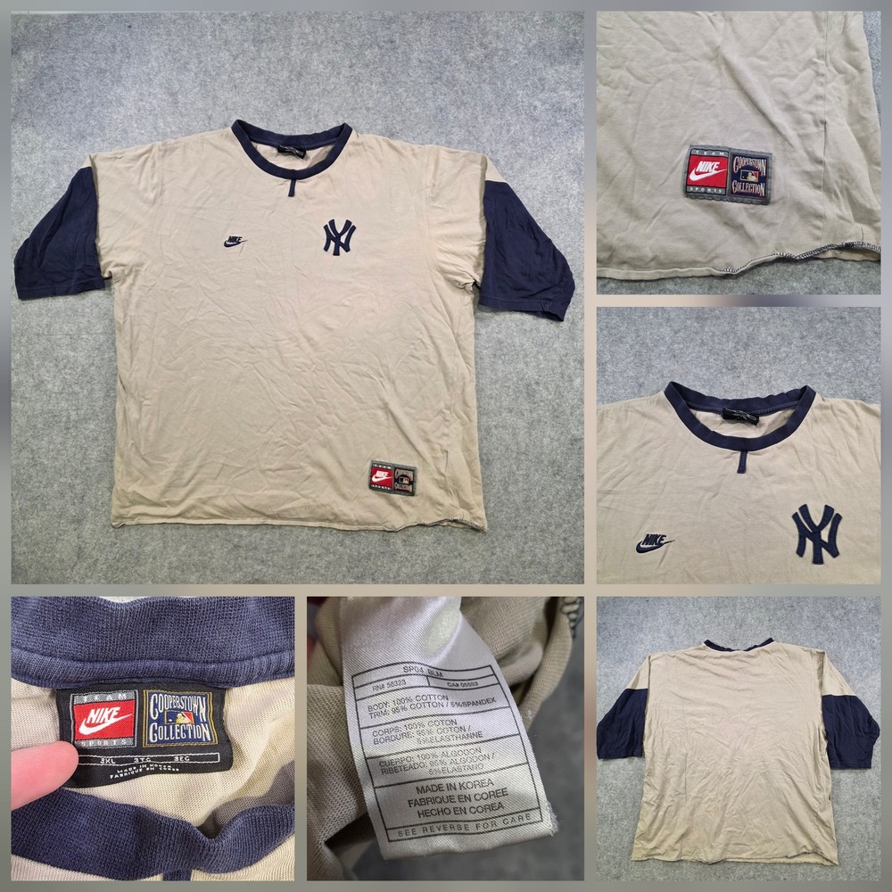 Vintage New York Yankees Shirt Mens 3XL Beige MLB Baseball Nike Cooperstown 90s